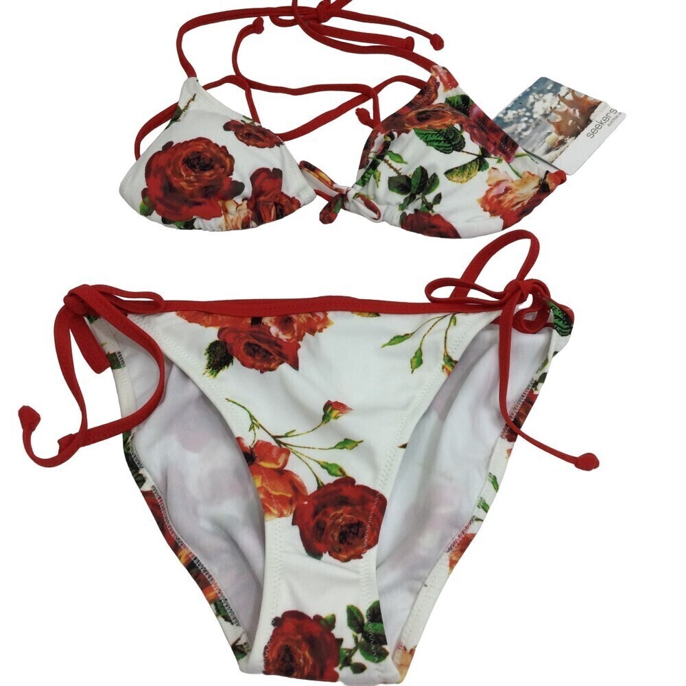 Seekers Australia Rose Print Halter Neck Two-Piece Bikini Swimsuit M NWT A83003